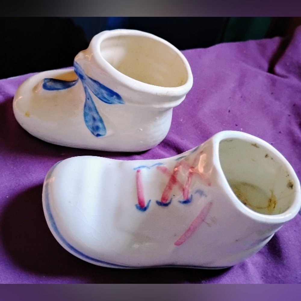 2 Vintage Baby Shoe Planters.
